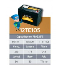 BATERIA ESTACIONARIA DURACELL 12v 105ah C20 / 115ah  C100 - 12TE105