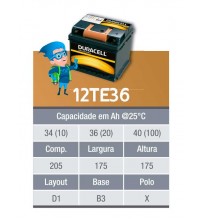 BATERIA ESTACIONARIA DURACELL 12v 36ah C20 / 40ah C100 - 12TE36